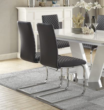 Sleek Side Chairs Set of 2, Gray Faux Leather Dining Room Furniture