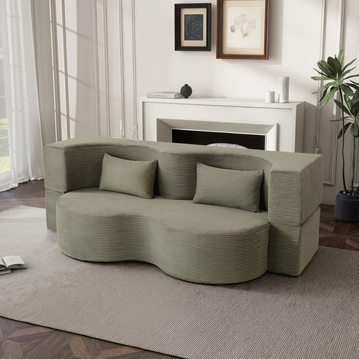 75 Inch Green Microfiber Sofa Bed - Converts to Bed for Living Room
