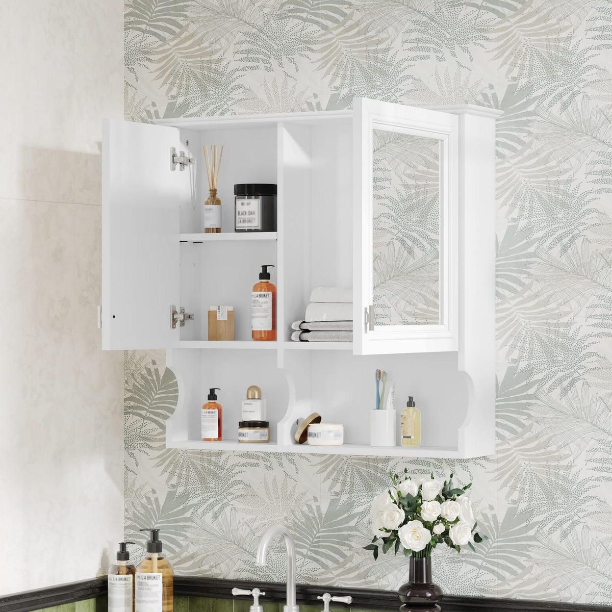 30 Inch White Mirror Medicine Cabinet - Wall Mounted Storage