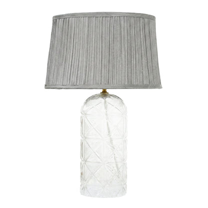 Clear Glass Table Lamp with Grey Shade - Modern Bedside Lighting