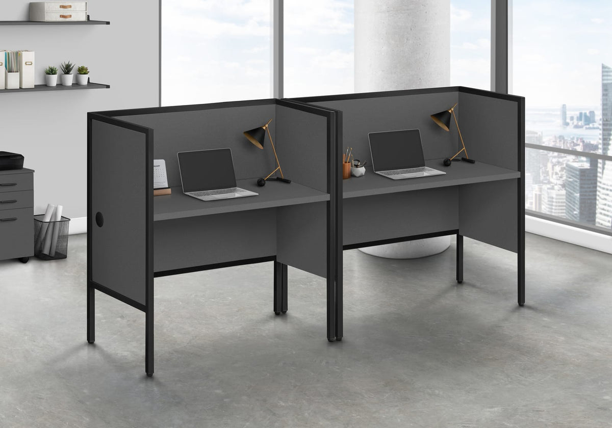 Grey Particle Board Office Cubicle Desk with Black Metal Frame