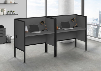Grey Particle Board Office Cubicle Desk with Black Metal Frame