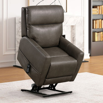 Contemporary Gray Foam Leather Lift Chair Extendable Footrest USB Controller