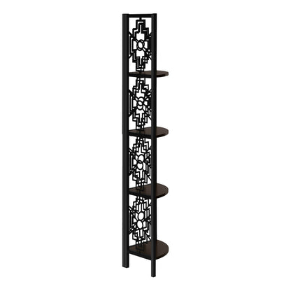Espresso Metal Corner Bookcase with 4 Tier Wood Shelves for Living Room