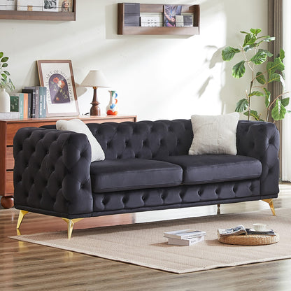Black Velvet 3 Seat Chesterfield Sofa with Tufting for Living Room
