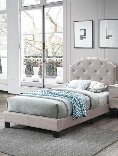 Twin Size Burlap Button Tufted Bed Frame Light Brown