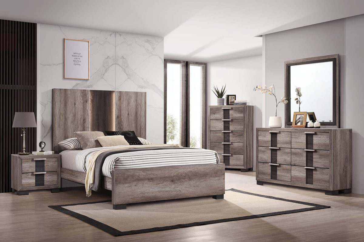 Contemporary Brown Wood Dresser - 6 Drawers Bedroom Storage