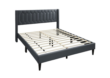 Queen Burlap Bed Frame Charcoal Wood Modern