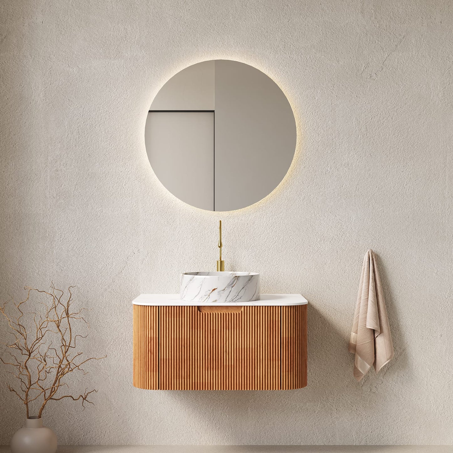 Carrara White Bathroom Vanity - Wall Mounted Storage