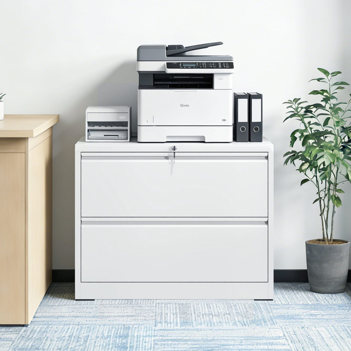 White Filing Cabinet 2 Drawers - Office Storage Cabinet