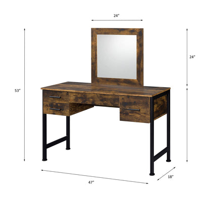Rustic Oak Vanity Desk & Mirror Set - 4 Drawers