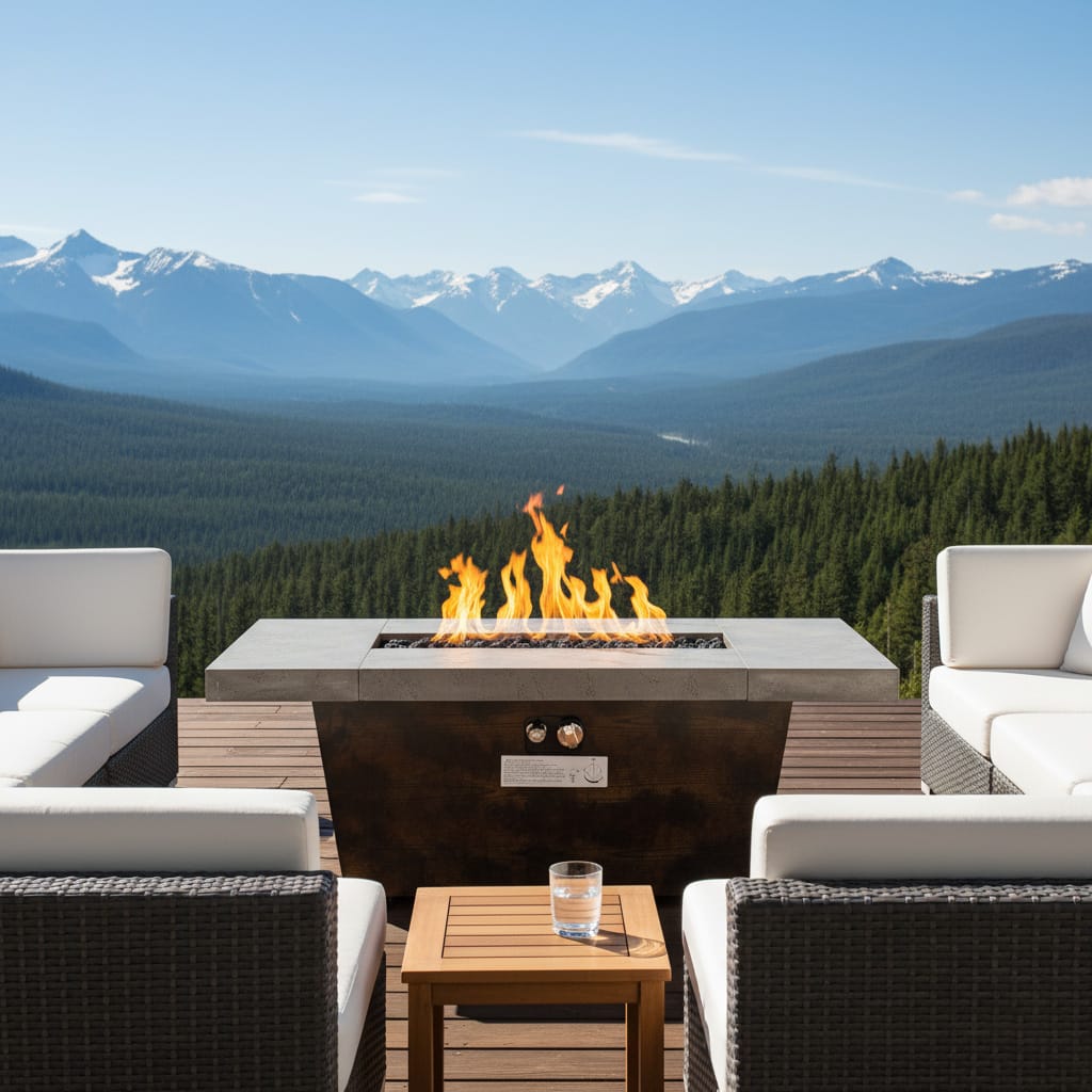 Cement Grey Steel Fire Pit Table - 42 Inch Outdoor Heating