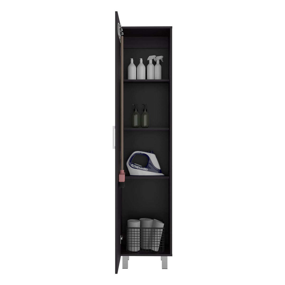 Black Storage Cabinet with 4 Shelves - 71" Server for Dining Room