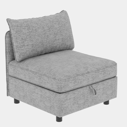 2 Seat Grey Chenille Sectional Sofa with Storage for Living Room
