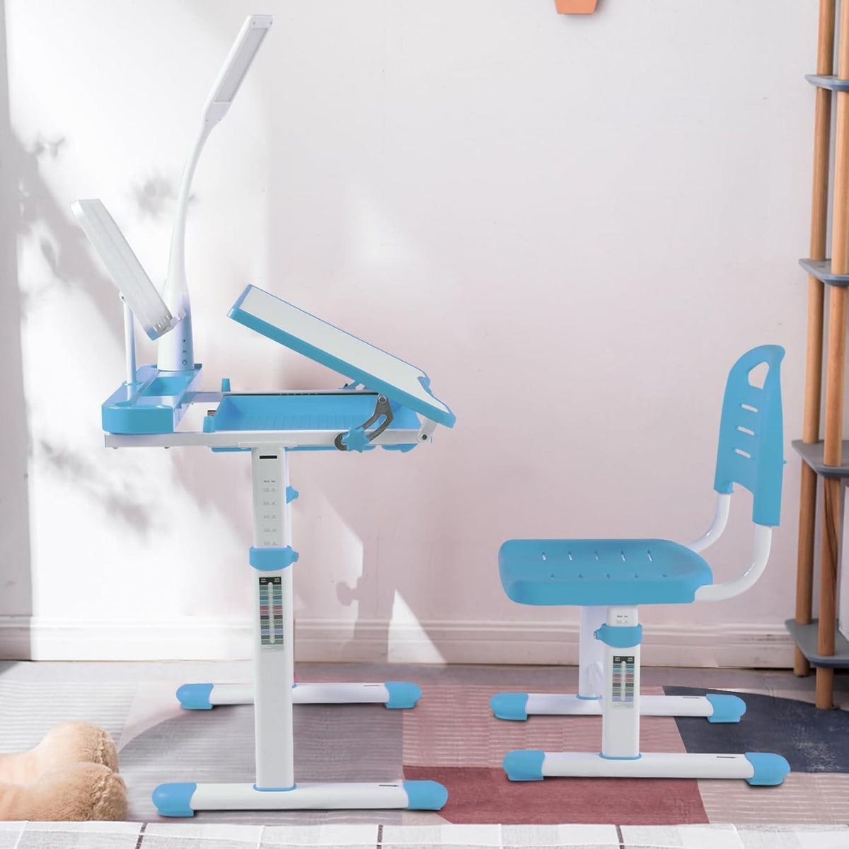 Desk for Kids Blue Adjustable Height Drafting Table Set