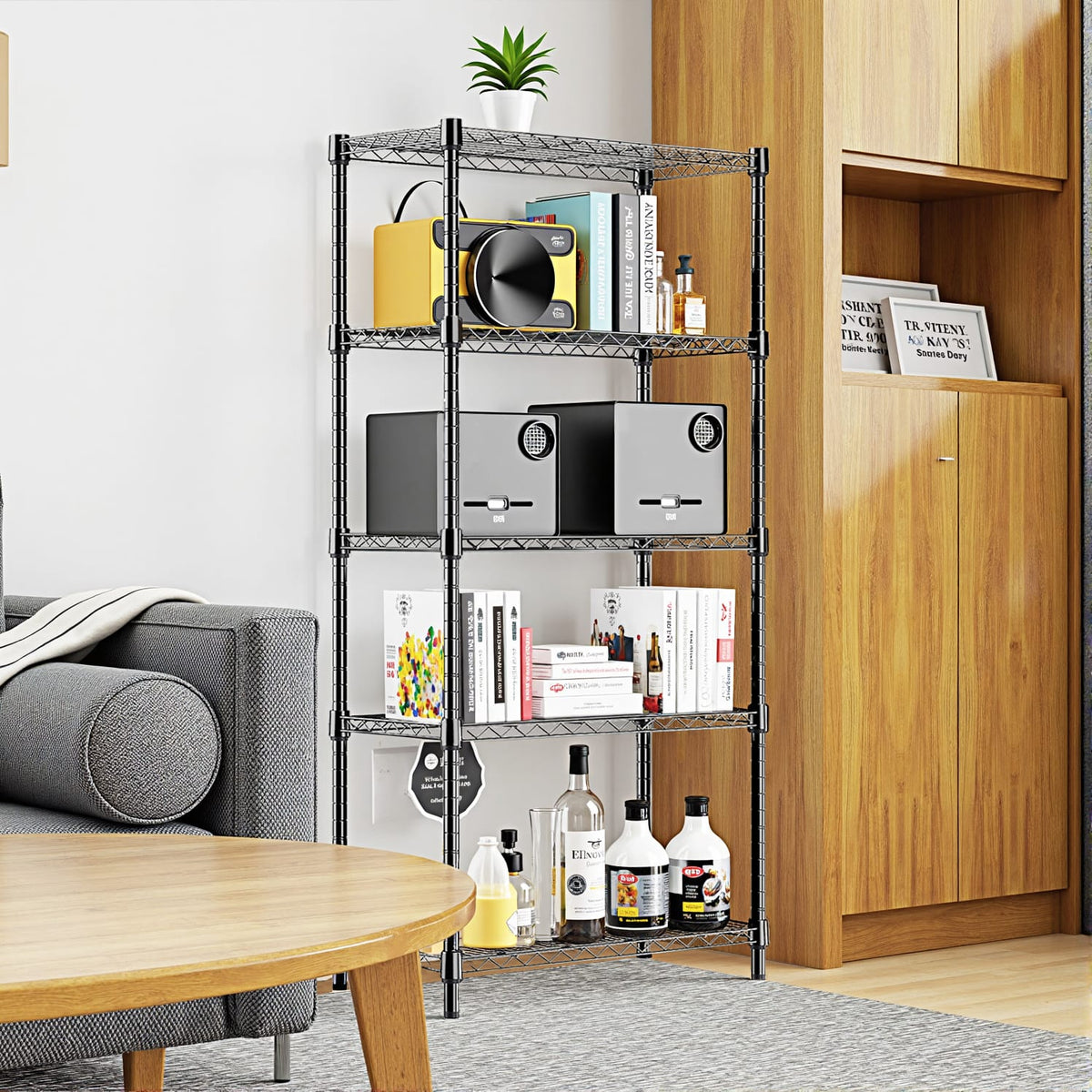 Black Carbon Steel Kitchen Shelving Unit - 5 Tier Storage