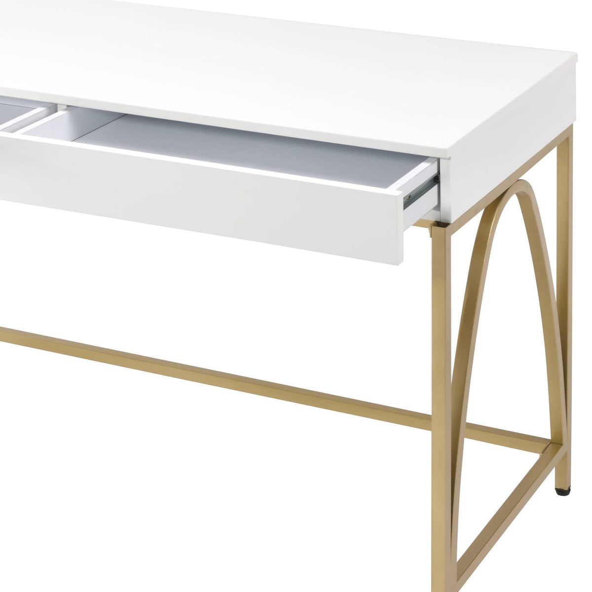 Lightmane White High Gloss & Gold Finish Writing Desk - Storage Included
