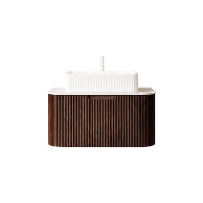 Modern Wall-Mounted Bathroom Vanity with Ceramic Basin and Walnut Finish