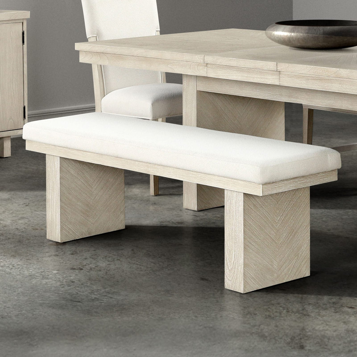 Natural Farmhouse Dining Bench with Fabric and Foam Cushion