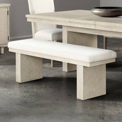 Natural Farmhouse Dining Bench with Fabric and Foam Cushion
