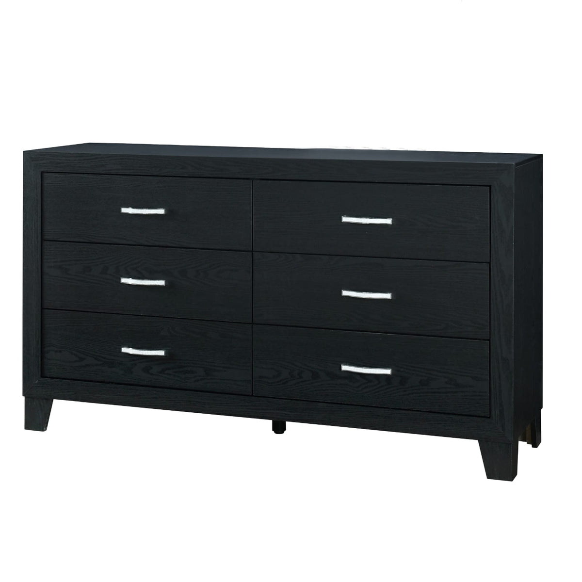 6-Drawer Black Wood Dresser for Bedroom