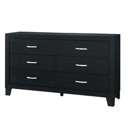 6-Drawer Black Wood Dresser for Bedroom