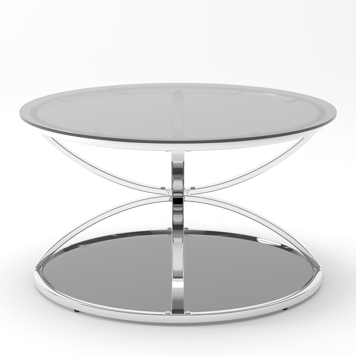 31.5" Modern Glass Coffee Table - Silver, Dual Tier Storage for Living Room