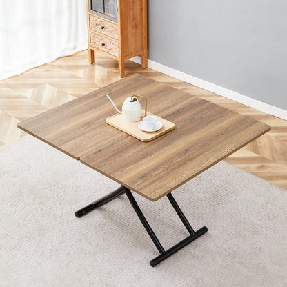 Adjustable Height Lift Table - Black & Natural Wood
