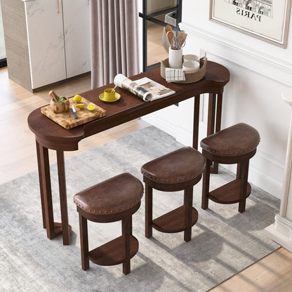 Cherry Solid Wood Bar Table Set with 3 Stools - 60" Dining Table for Dining Room