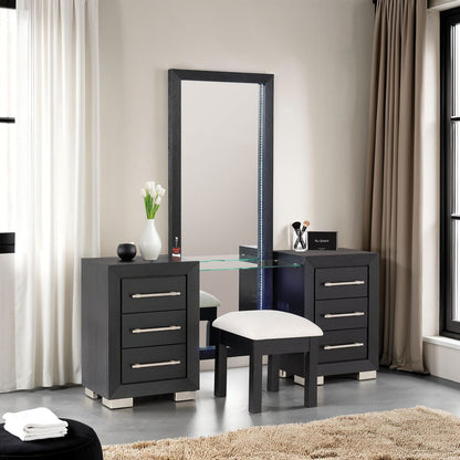 Black Acacia Wood Makeup Vanity with 5 Drawers for Bedroom