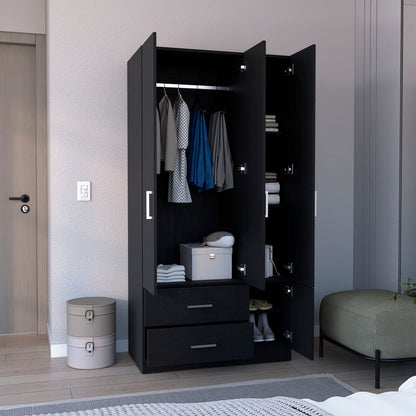 Black 71" Wardrobe with Hanging Rod & Shelves