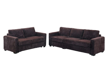 Coffee Corduroy 5 Seat Sofa Set Loveseat for Living Room