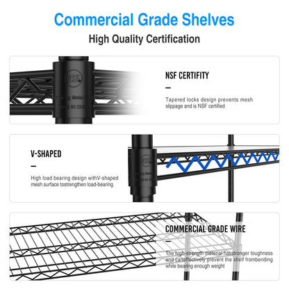 6 Tier Wire Shelving Unit - Black, Heavy Duty Garage Storage