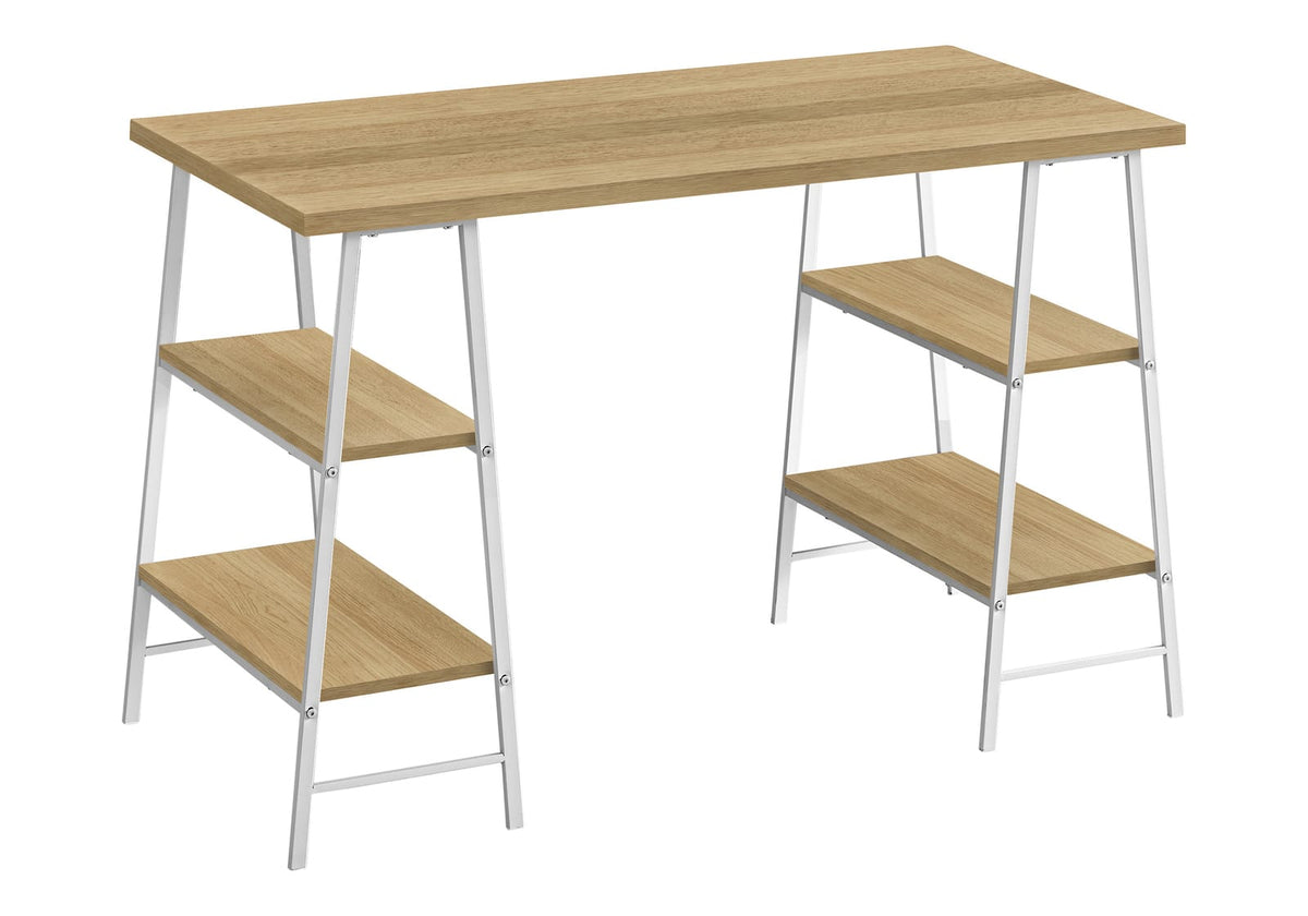 Natural Laminate Computer Desk - 48" L Workstation with Shelves