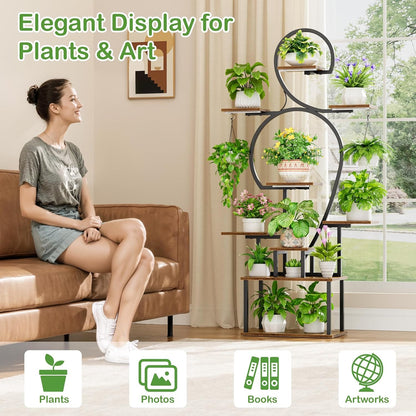 9 Tier Plant Stand Indoor with Grow Light - Walnut+Black