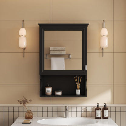 Modern Black Wall Mounted Bathroom Mirror Cabinet with Adjustable Shelves
