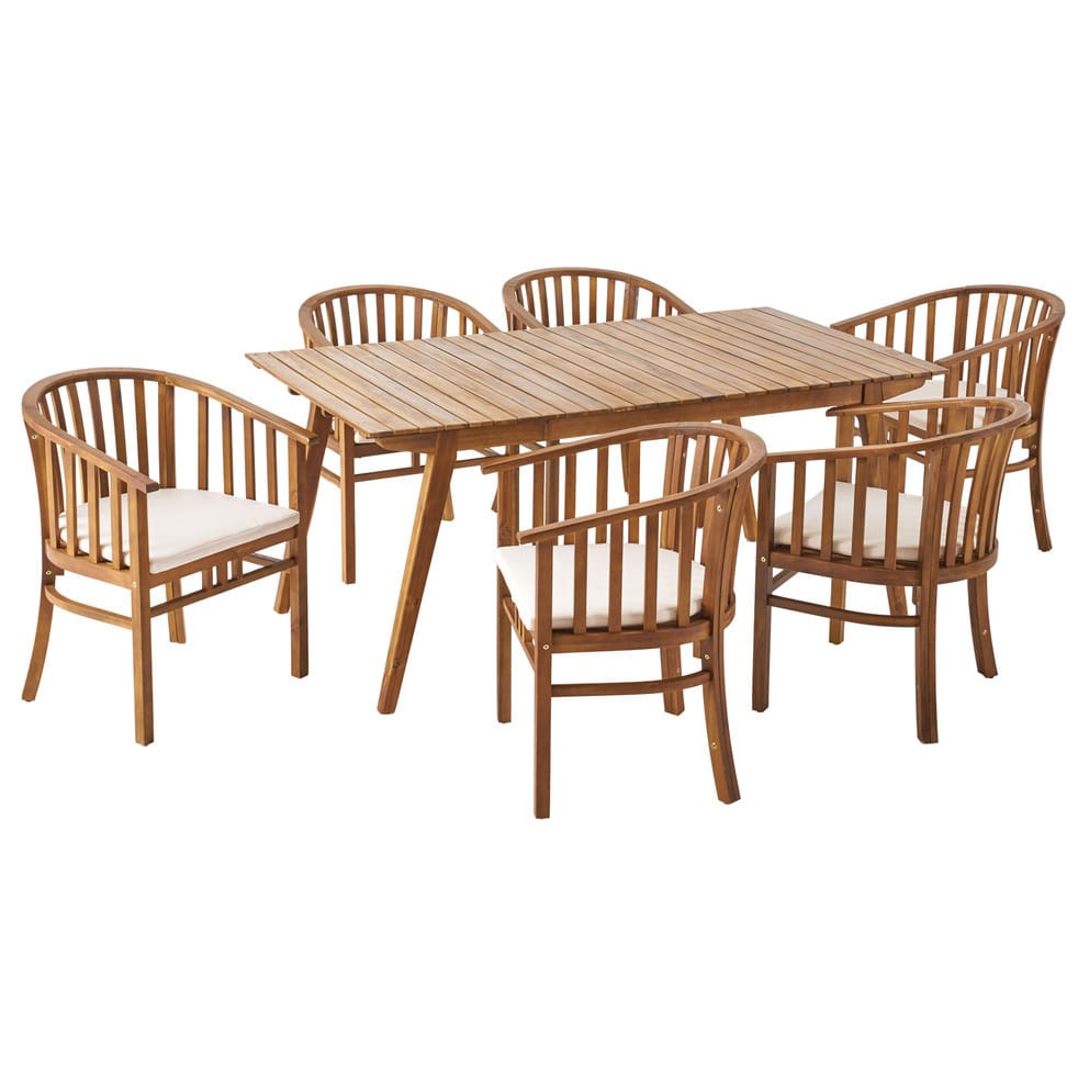 Teak Acacia Wood Dining Set - 6 Seat Outdoor Patio Furniture