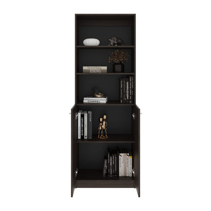 Brown Engineered Wood Bookcase 5 Shelves 2 Doors for Living Room