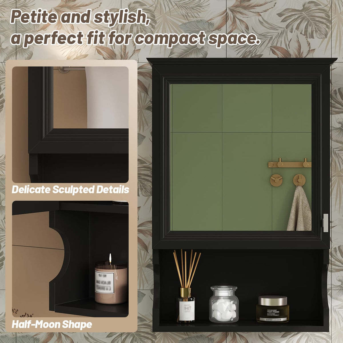 Modern Black Wall Mounted Bathroom Mirror Cabinet with Adjustable Shelves