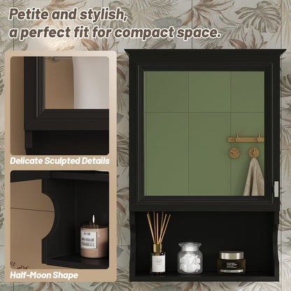 Modern Black Wall Mounted Bathroom Mirror Cabinet with Adjustable Shelves