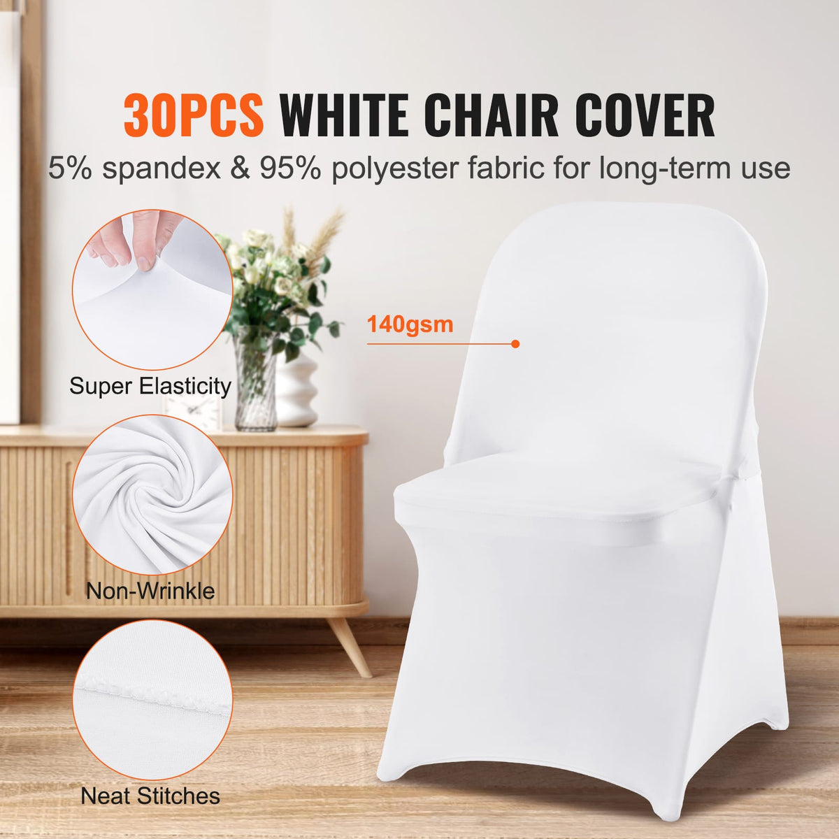 White Polyester Blend Chair Covers - 30 Pack