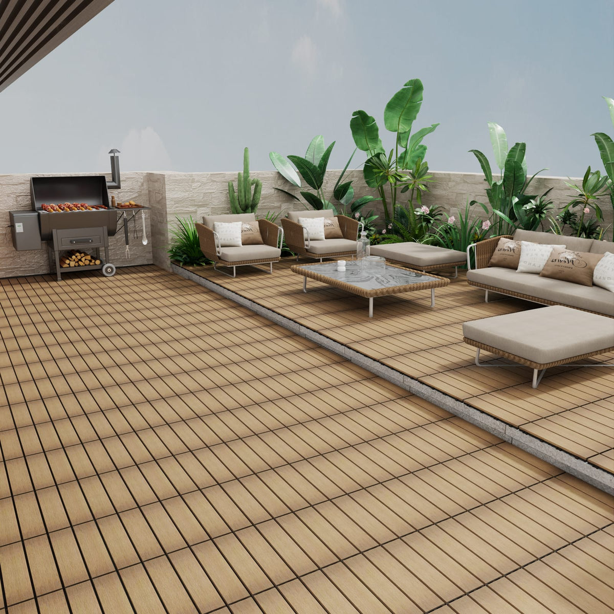 Oak WPC Deck Tiles for Garden and Poolside Decks | Outdoor Flooring