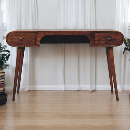 Solid Mango Wood London Arch Desk - 2 Drawers, Brown