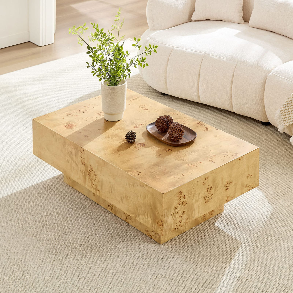 43.31" Natural MDF Burl Wood Coffee Table - Living Room Table