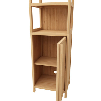 Bamboo Storage Cabinet - Tall Slim Linen Tower with Shutter Doors