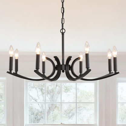 8-Light Farmhouse Chandelier - Matte Black Metal Lighting