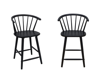 2pc Black Contemporary Counter Height Stool Chair Spindle Back Wooden Kitchen