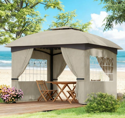 Light Gray Polyester Steel Gazebo - 132" Patio Cover