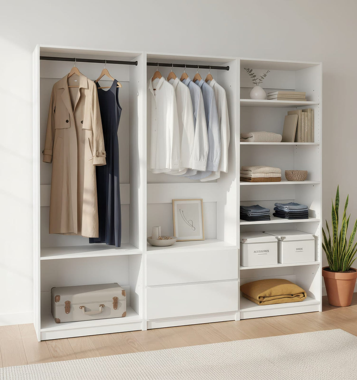 White Wood Walk-In Closet System - 5 Modular Units