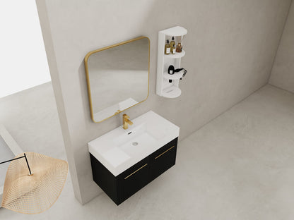 Modern Black Chestnut Bathroom Vanity with Storage Rack Plywood